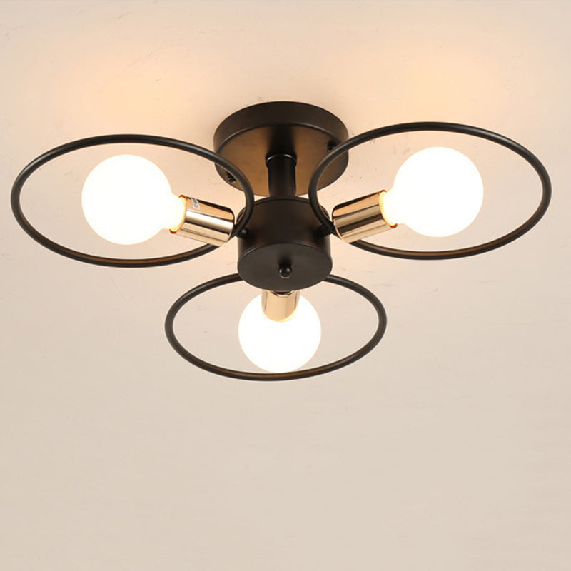 Contemporary Nordic Dome Round Iron Glass 3/6 - Light Semi-Flush Mount Ceiling Light For Bedroom