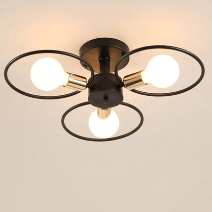 Contemporary Nordic Dome Round Iron Glass 3/6 - Light Semi-Flush Mount Ceiling Light For Bedroom