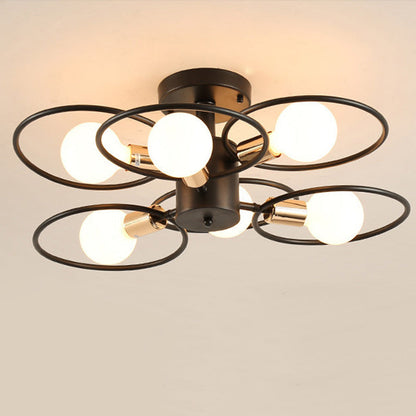Contemporary Nordic Dome Round Iron Glass 3/6 - Light Semi-Flush Mount Ceiling Light For Bedroom