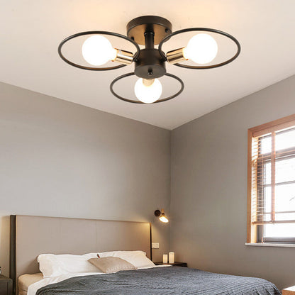 Contemporary Nordic Dome Round Iron Glass 3/6 - Light Semi-Flush Mount Ceiling Light For Bedroom