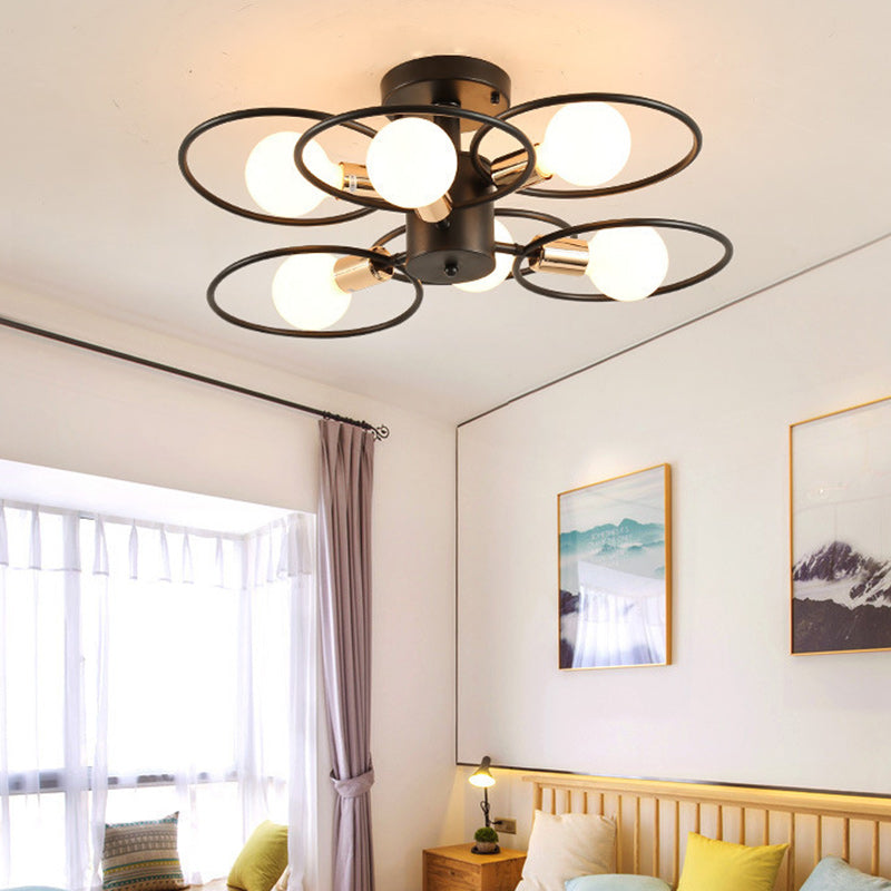 Contemporary Nordic Dome Round Iron Glass 3/6 - Light Semi-Flush Mount Ceiling Light For Bedroom