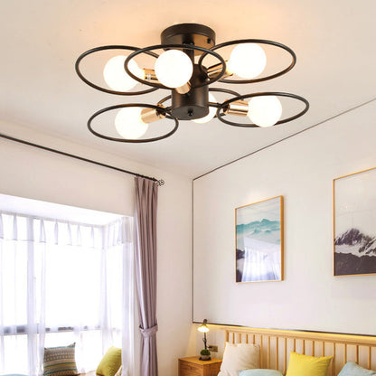 Contemporary Nordic Dome Round Iron Glass 3/6 - Light Semi-Flush Mount Ceiling Light For Bedroom