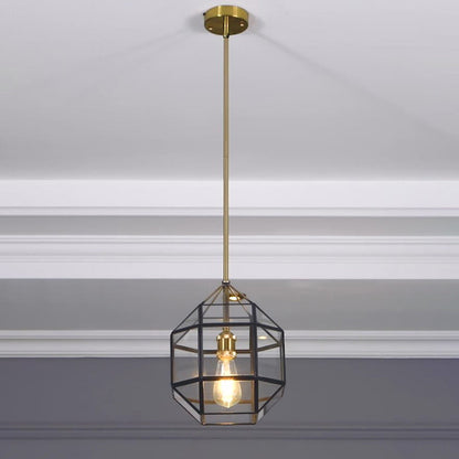 Contemporary Scandinavian Polygonal Cube Copper Glass Lampshade 1 - Light Pendant Light For Dining Room