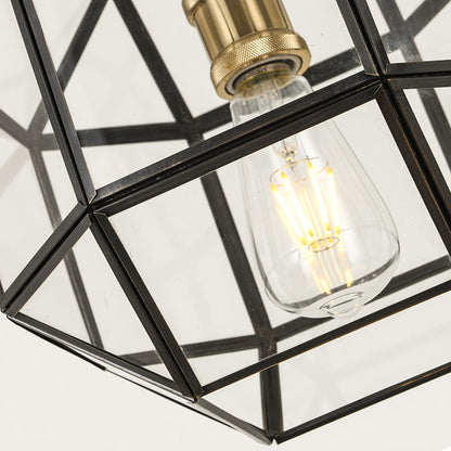 Contemporary Scandinavian Polygonal Cube Copper Glass Lampshade 1 - Light Pendant Light For Dining Room