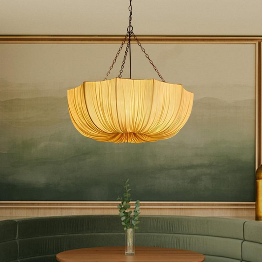 Traditional French Petal Semicircular Fabric Lampshade Iron 3/5 - Light Chandelier For Dining Room