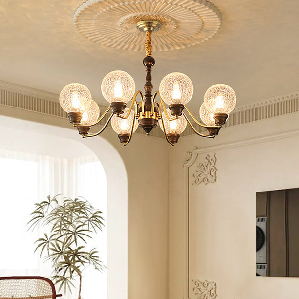 Traditional French Round Balls Ash Copper Glass Lampshade 6/8/10 - Light Chandelier For Dining Room