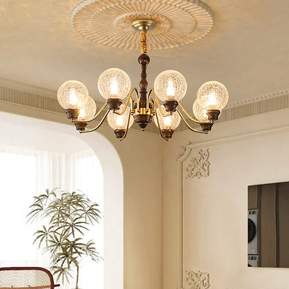 Traditional French Round Balls Ash Copper Glass Lampshade 6/8/10 - Light Chandelier For Dining Room