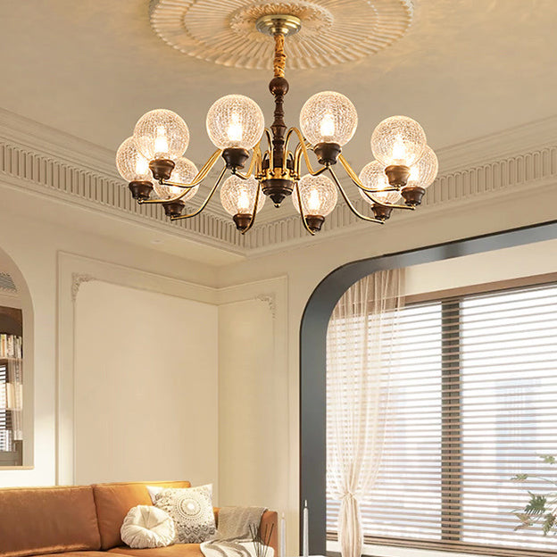 Traditional French Round Balls Ash Copper Glass Lampshade 6/8/10 - Light Chandelier For Dining Room