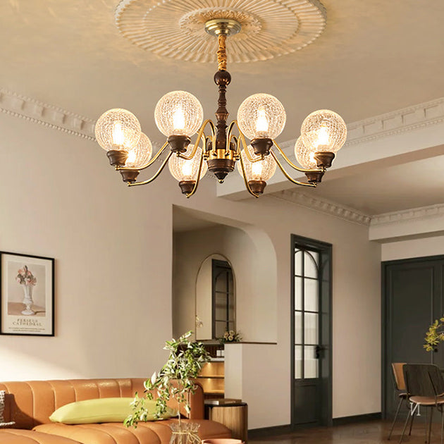 Traditional French Round Balls Ash Copper Glass Lampshade 6/8/10 - Light Chandelier For Dining Room