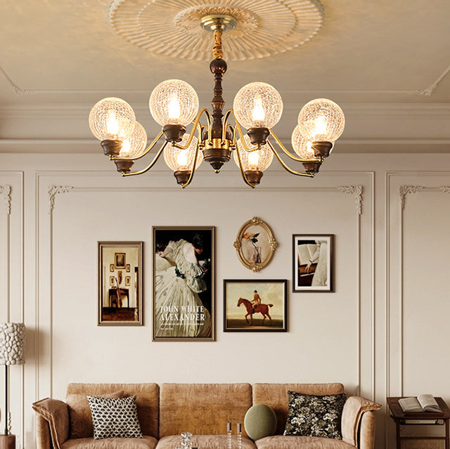 Traditional French Round Balls Ash Copper Glass Lampshade 6/8/10 - Light Chandelier For Dining Room