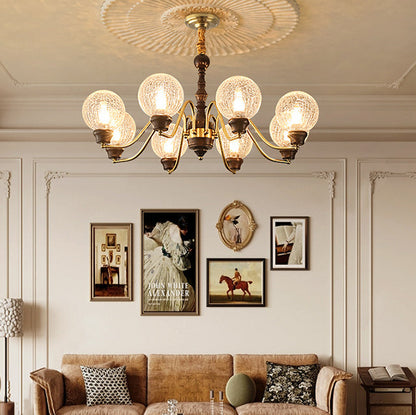 Traditional French Round Balls Ash Copper Glass Lampshade 6/8/10 - Light Chandelier For Dining Room