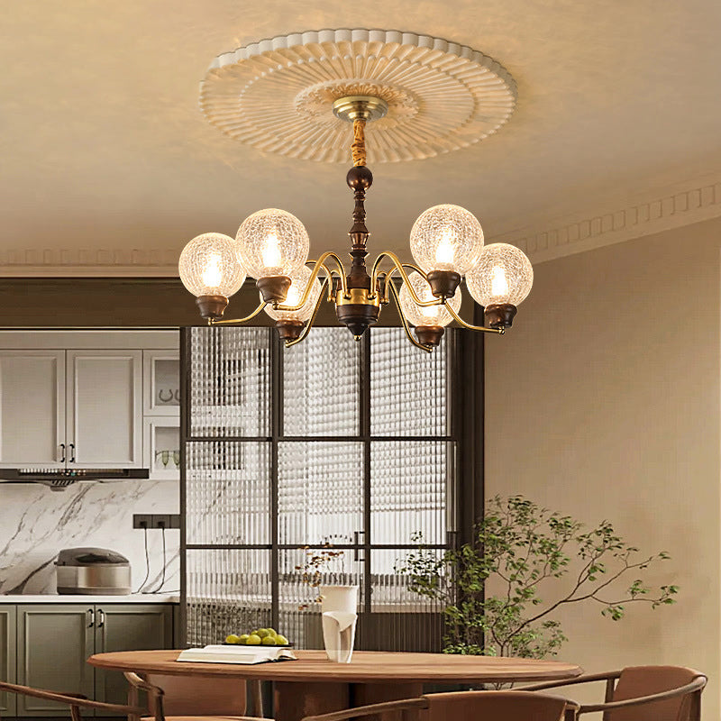 Traditional French Round Balls Ash Copper Glass Lampshade 6/8/10 - Light Chandelier For Dining Room