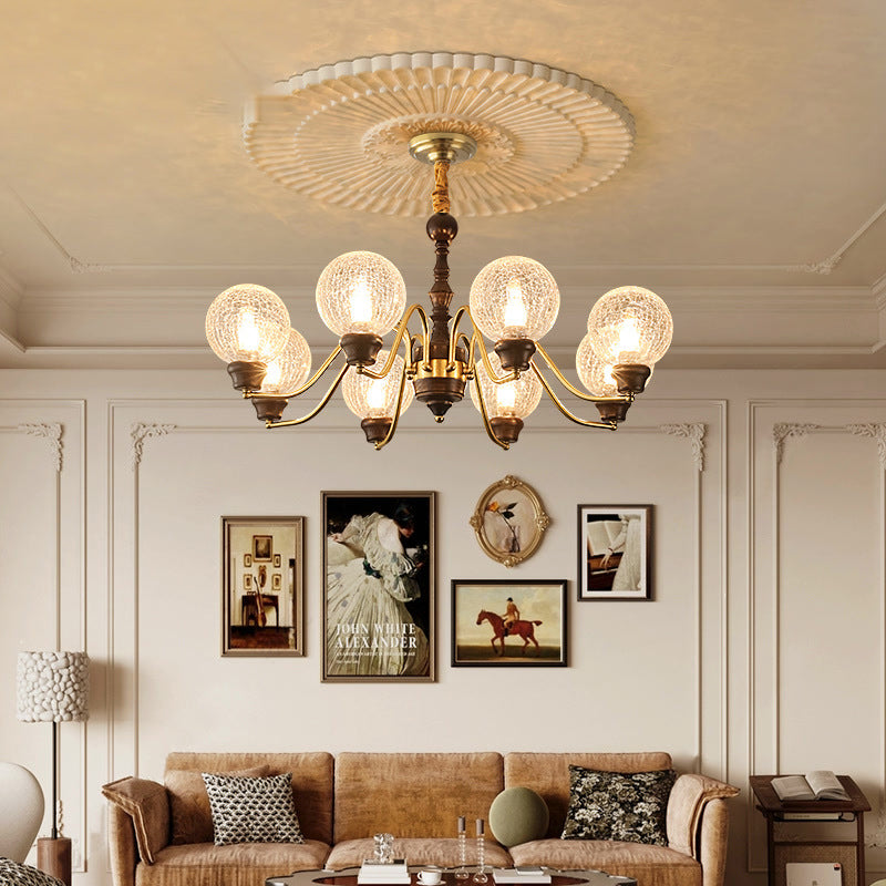 Traditional French Round Balls Ash Copper Glass Lampshade 6/8/10 - Light Chandelier For Dining Room