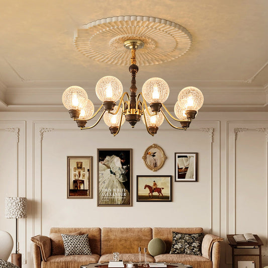 Traditional French Round Balls Ash Copper Glass Lampshade 6/8/10 - Light Chandelier For Dining Room