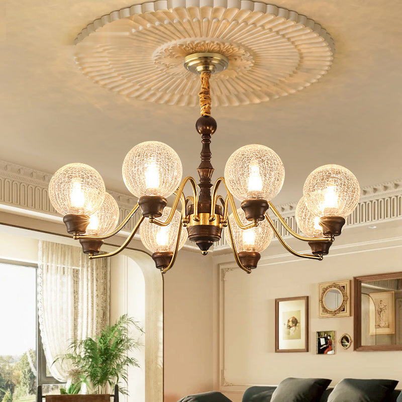 Traditional French Round Balls Ash Copper Glass Lampshade 6/8/10 - Light Chandelier For Dining Room