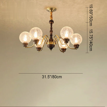 Traditional French Round Balls Ash Copper Glass Lampshade 6/8/10 - Light Chandelier For Dining Room