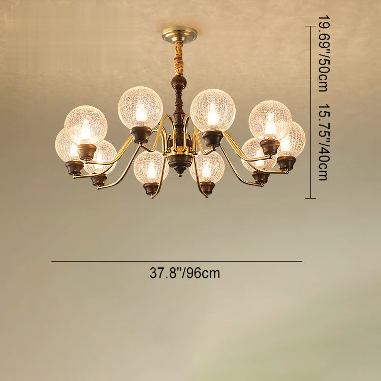 Traditional French Round Balls Ash Copper Glass Lampshade 6/8/10 - Light Chandelier For Dining Room