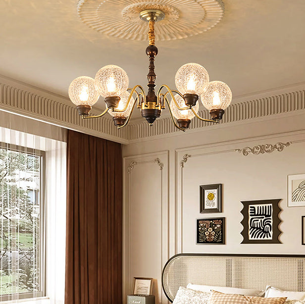 Traditional French Round Balls Ash Copper Glass Lampshade 6/8/10 - Light Chandelier For Dining Room