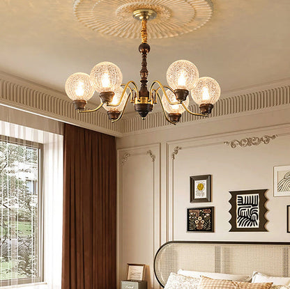 Traditional French Round Balls Ash Copper Glass Lampshade 6/8/10 - Light Chandelier For Dining Room
