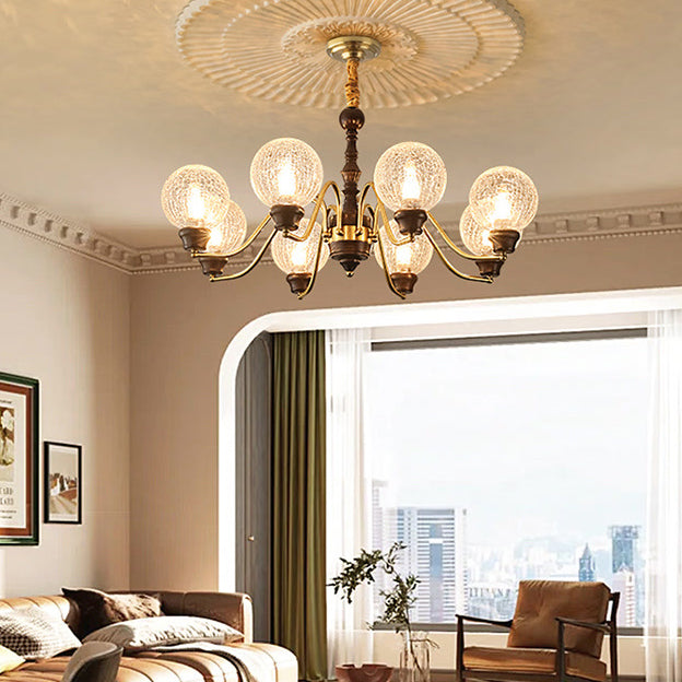 Traditional French Round Balls Ash Copper Glass Lampshade 6/8/10 - Light Chandelier For Dining Room