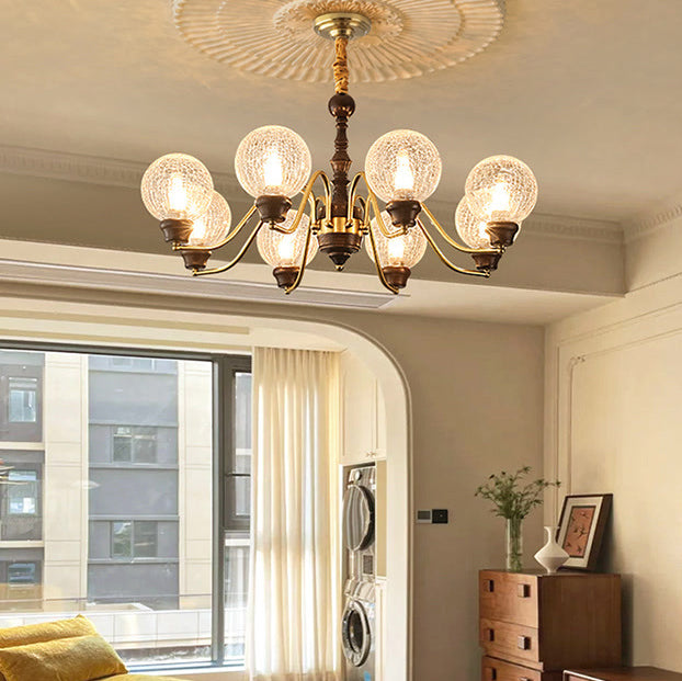 Traditional French Round Balls Ash Copper Glass Lampshade 6/8/10 - Light Chandelier For Dining Room