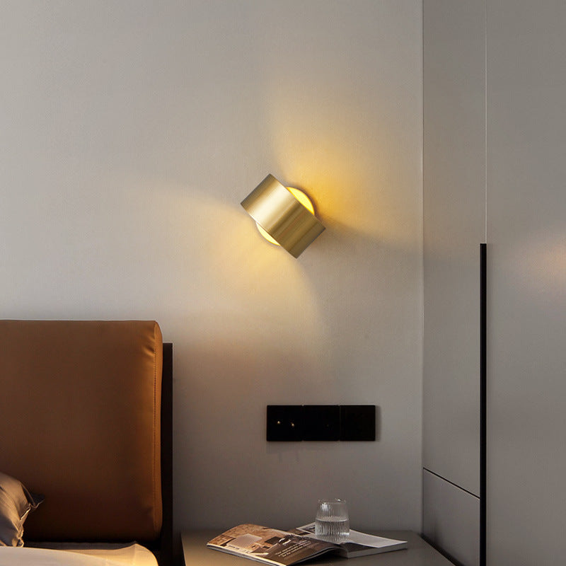 Modern Minimalist Round Rotatable Full Copper Hardware 1 - Light Wall Sconce Lamp For Bedroom