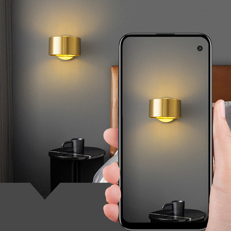 Modern Minimalist Round Rotatable Full Copper Hardware 1 - Light Wall Sconce Lamp For Bedroom