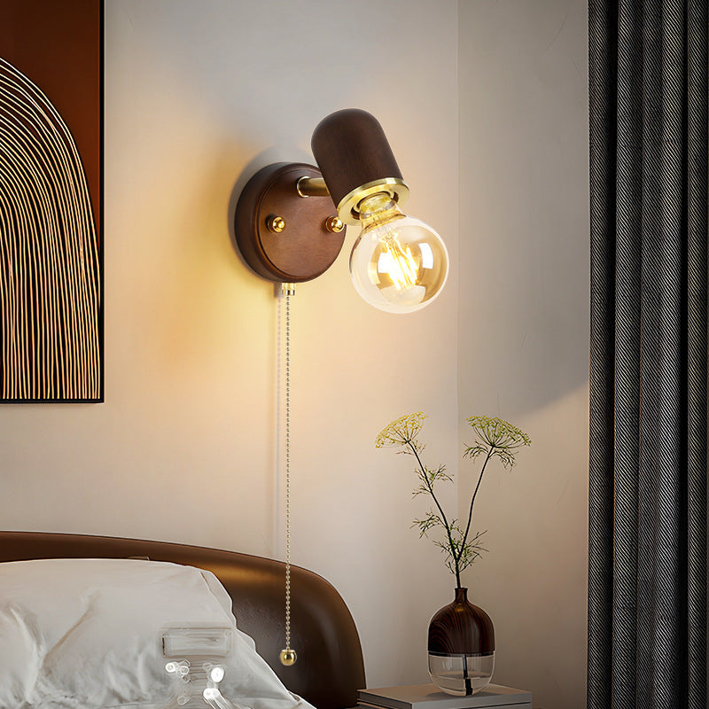 Traditional Japanese Solid Wood Base Glass Lampshade Hardware 1 - Light Wall Sconce Lamp For Bedroom