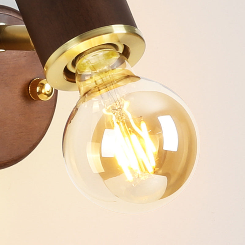 Traditional Japanese Solid Wood Base Glass Lampshade Hardware 1 - Light Wall Sconce Lamp For Bedroom