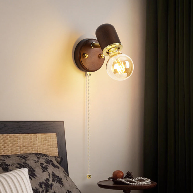 Traditional Japanese Solid Wood Base Glass Lampshade Hardware 1 - Light Wall Sconce Lamp For Bedroom