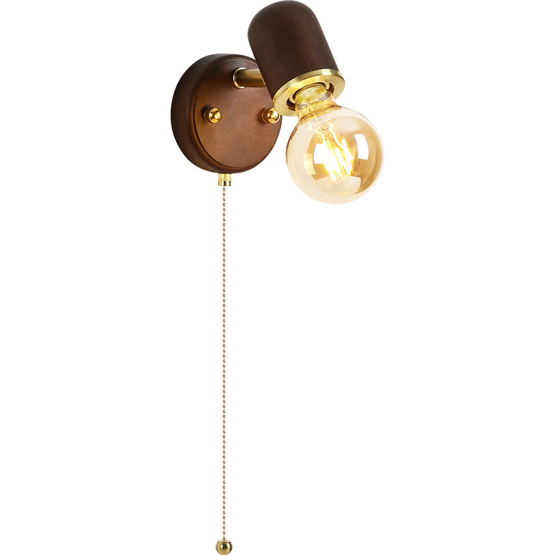 Traditional Japanese Solid Wood Base Glass Lampshade Hardware 1 - Light Wall Sconce Lamp For Bedroom