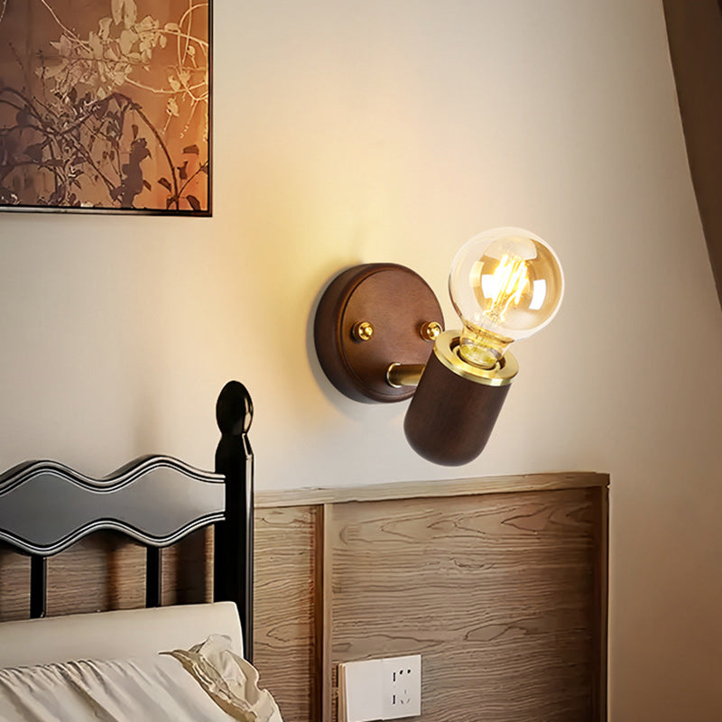 Traditional Japanese Solid Wood Base Glass Lampshade Hardware 1 - Light Wall Sconce Lamp For Bedroom