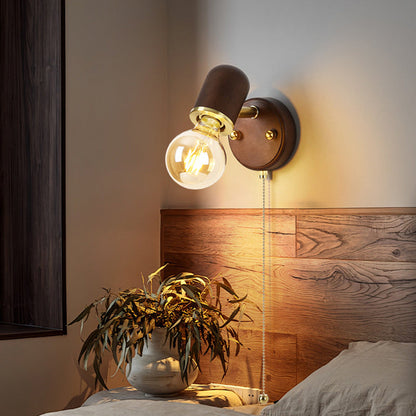 Traditional Japanese Solid Wood Base Glass Lampshade Hardware 1 - Light Wall Sconce Lamp For Bedroom