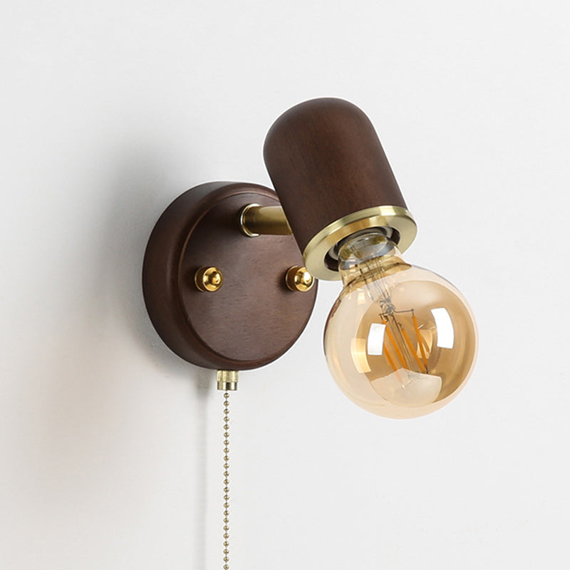 Traditional Japanese Solid Wood Base Glass Lampshade Hardware 1 - Light Wall Sconce Lamp For Bedroom