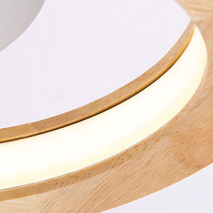 Contemporary Nordic Dome Round Solid Wood Acrylic Lampshade LED Semi-Flush Mount Light For Living Room