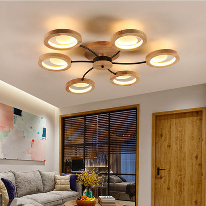 Contemporary Nordic Dome Round Solid Wood Acrylic Lampshade LED Semi-Flush Mount Light For Living Room