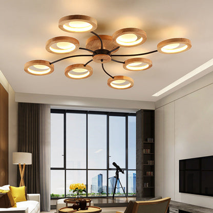 Contemporary Nordic Dome Round Solid Wood Acrylic Lampshade LED Semi-Flush Mount Light For Living Room