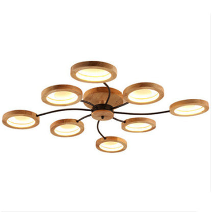 Contemporary Nordic Dome Round Solid Wood Acrylic Lampshade LED Semi-Flush Mount Light For Living Room