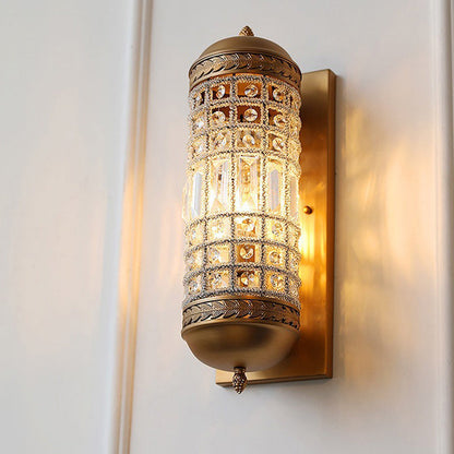 Traditional French Cylinder Iron Crystal Lampshade 1 - Light Wall Sconce Lamp For Living Room