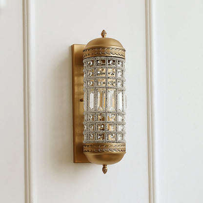 Traditional French Cylinder Iron Crystal Lampshade 1 - Light Wall Sconce Lamp For Living Room