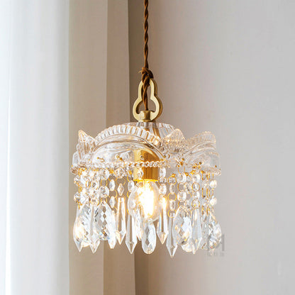 Traditional French Transparent Crystal Glass Lampshade Copper 1 - Light Pendant Light For Living Room