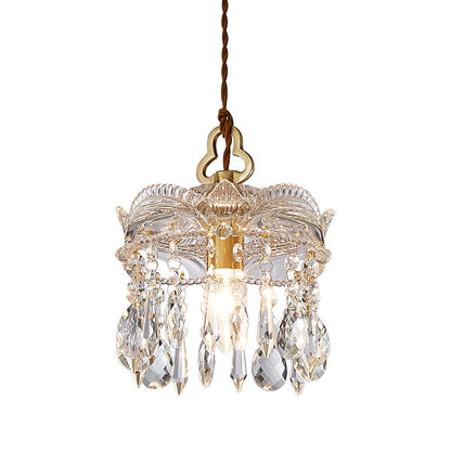 Traditional French Transparent Crystal Glass Lampshade Copper 1 - Light Pendant Light For Living Room