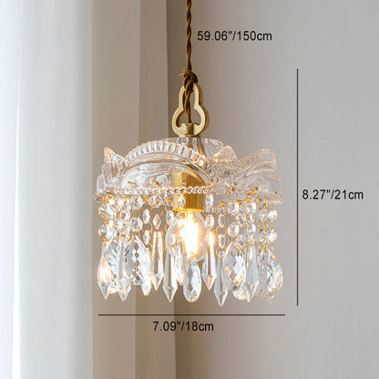 Traditional French Transparent Crystal Glass Lampshade Copper 1 - Light Pendant Light For Living Room