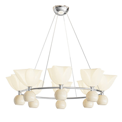 Contemporary Nordic Cream Flower Round Ball Aluminum PC Hardware LED Chandelier For Living Room