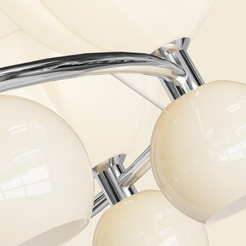 Contemporary Nordic Cream Flower Round Ball Aluminum PC Hardware LED Chandelier For Living Room