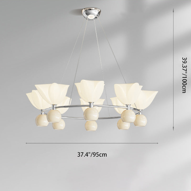 Contemporary Nordic Cream Flower Round Ball Aluminum PC Hardware LED Chandelier For Living Room