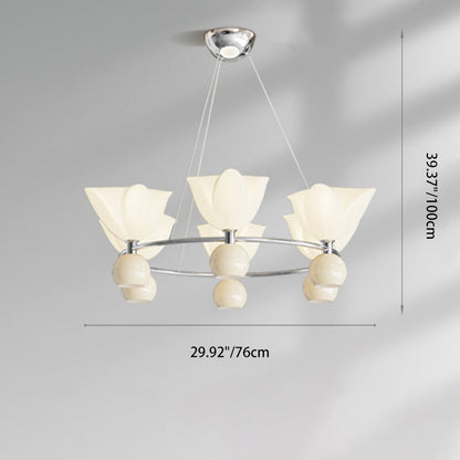 Contemporary Nordic Cream Flower Round Ball Aluminum PC Hardware LED Chandelier For Living Room