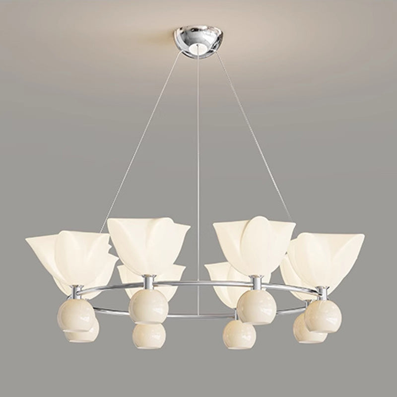 Contemporary Nordic Cream Flower Round Ball Aluminum PC Hardware LED Chandelier For Living Room