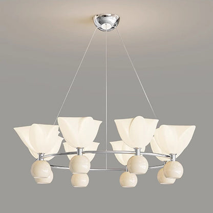 Contemporary Nordic Cream Flower Round Ball Aluminum PC Hardware LED Chandelier For Living Room