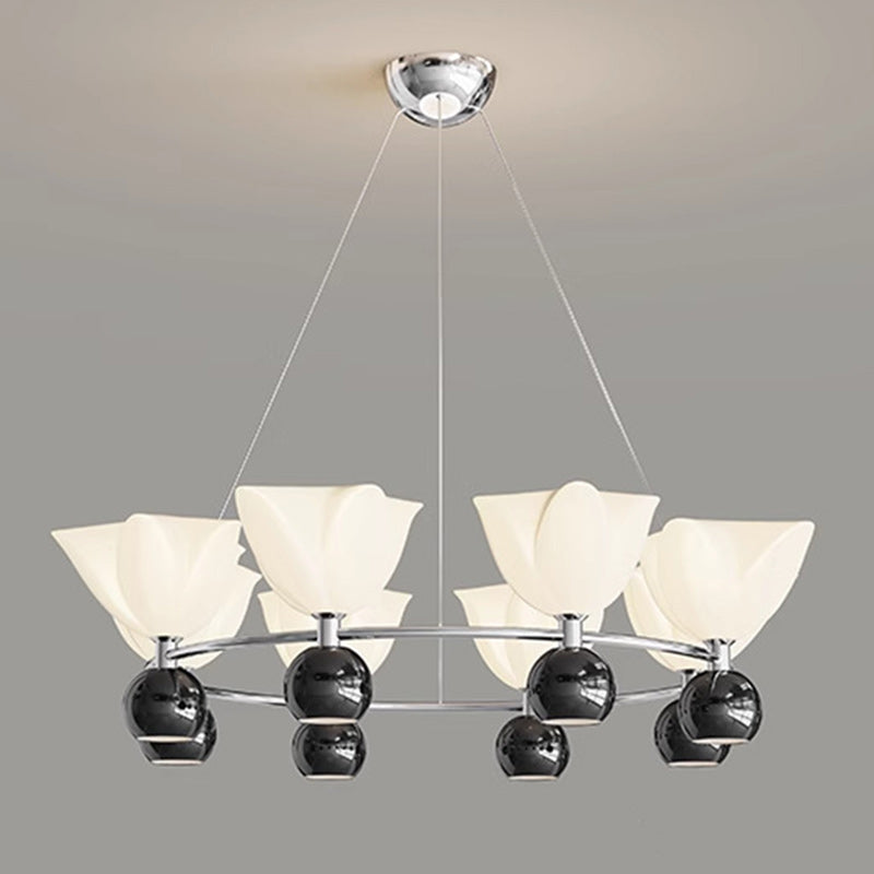 Contemporary Nordic Cream Flower Round Ball Aluminum PC Hardware LED Chandelier For Living Room